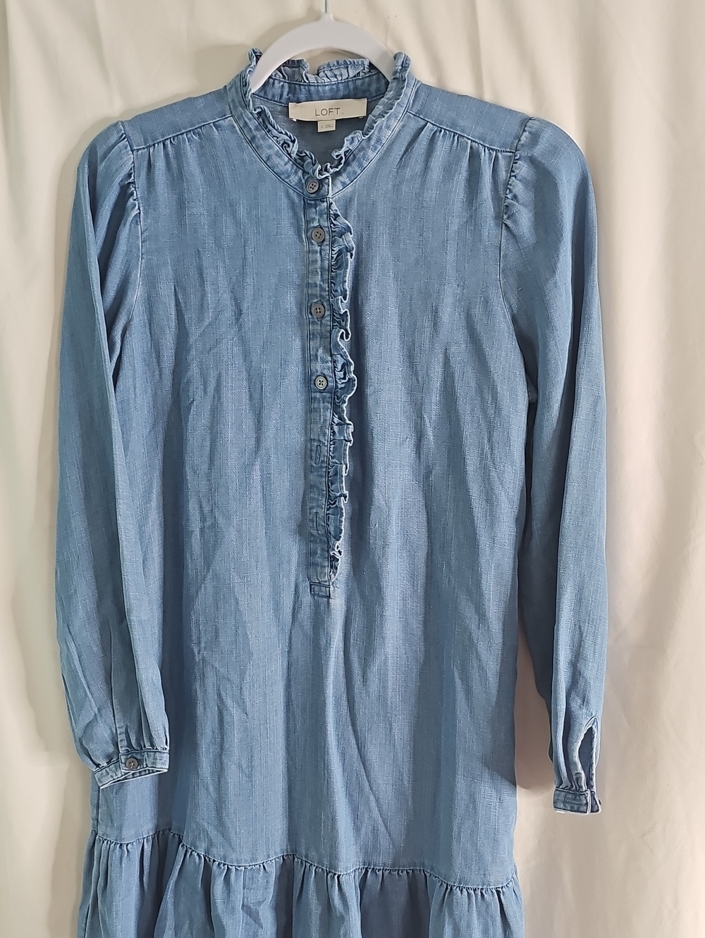 Loft Light Blue Long-Sleeve Ruffle Hem Dress - Picture 2 of 7